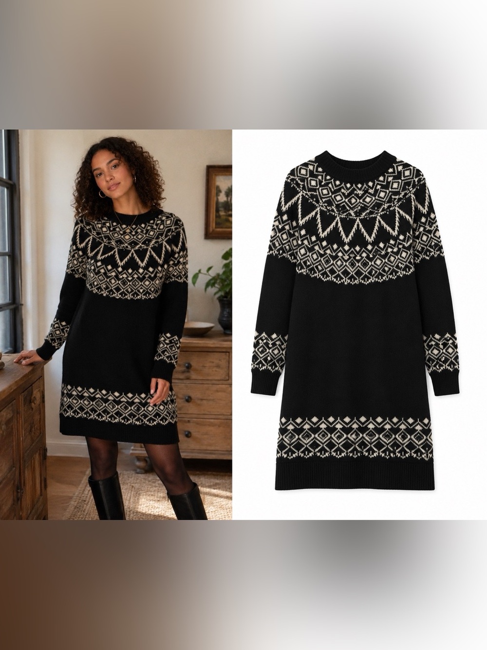 Maurices Black & White Fair Isle Knit Sweater Dress XL
